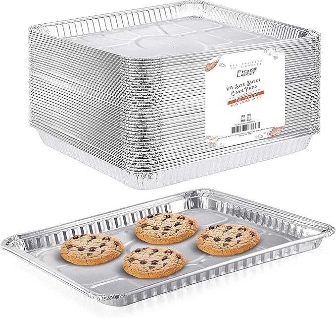 1/4 Size Cookie Sheet Baking Cake Pans l 12.8” x 8.9” Disposable Aluminum Foil by Fig+%26+Leaf