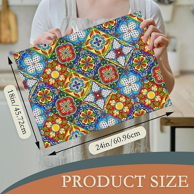 Mexican Tile Dish Drying Mat, Boho Tradicion Drying Rack Pad Countertop Dishes - Image 2