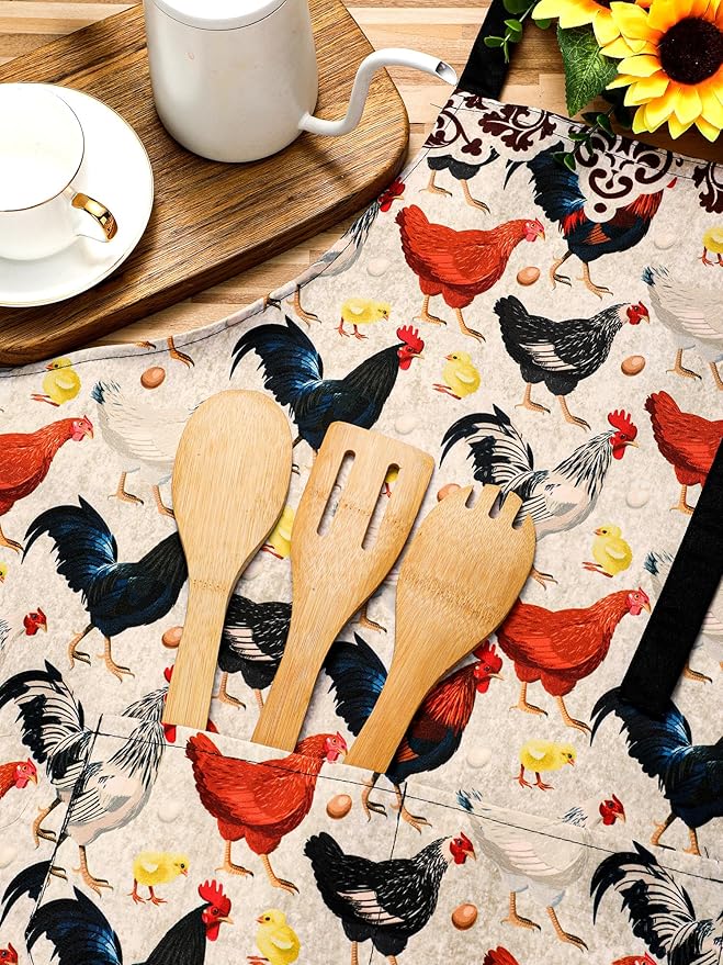 Geetery 4 Pcs Chicken Aprons for Women Rooster Print Apron Waterproof - Image 4