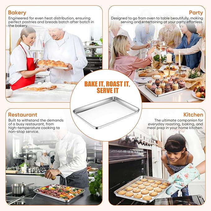 LIANYU Stainless Steel Tray for Baking, 9.2x7” Small Cookie Baking Sheet Pan - Image 7