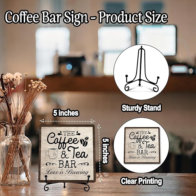 Coffee Bar Sign, Love is Brewing Farmhouse Tabletop Decor, Coffee and Tea Lover - Image 2