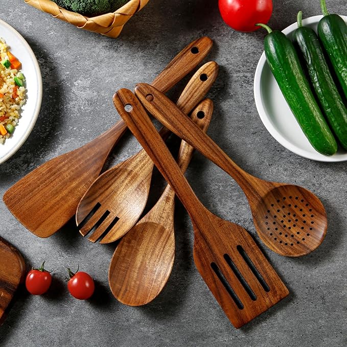 5 Piece Teak Wood Cooking Utensils Set - Image 8