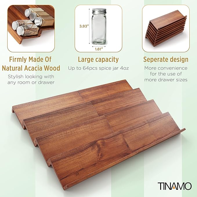Tinamo Acacia Wooden Spice Rack Organizer - Image 4