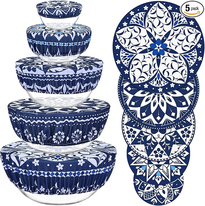 5 Pieces Bowl Covers Reusable, 5 Size Elastic Cloth Bowl Covers by Revahope