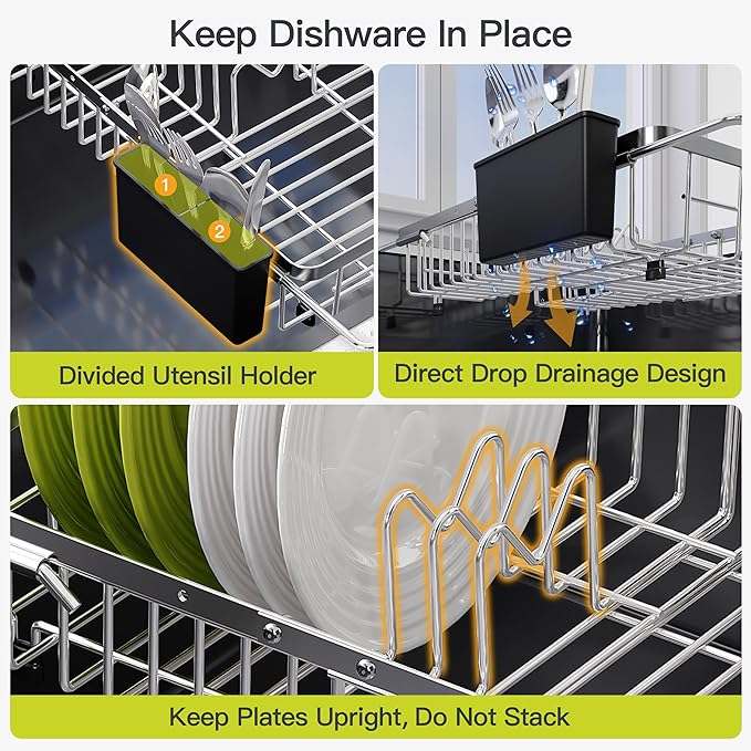 Expandable Stainless Steel Dish Drying Rack Over The Sink - Image 9