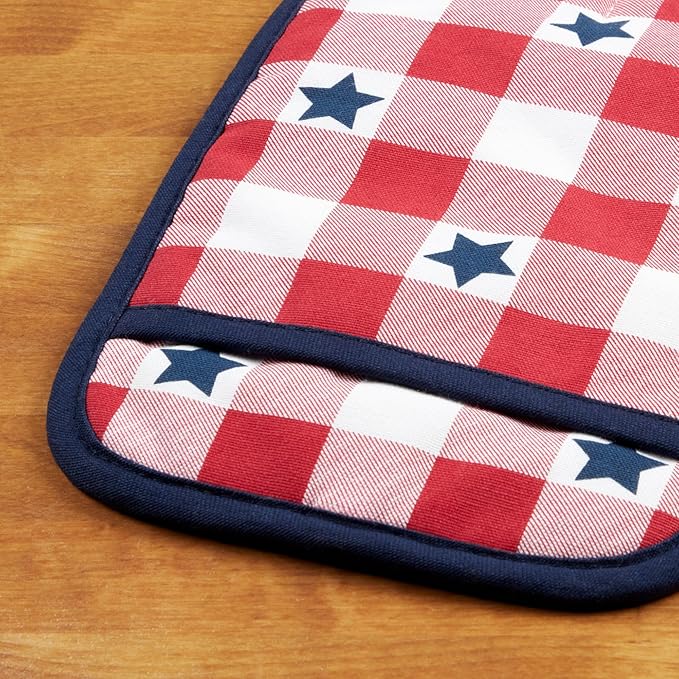MARTHA STEWART Americana Star Gihgham Oven Mitt & Pot Holder Set, 100% Cotton - Image 5