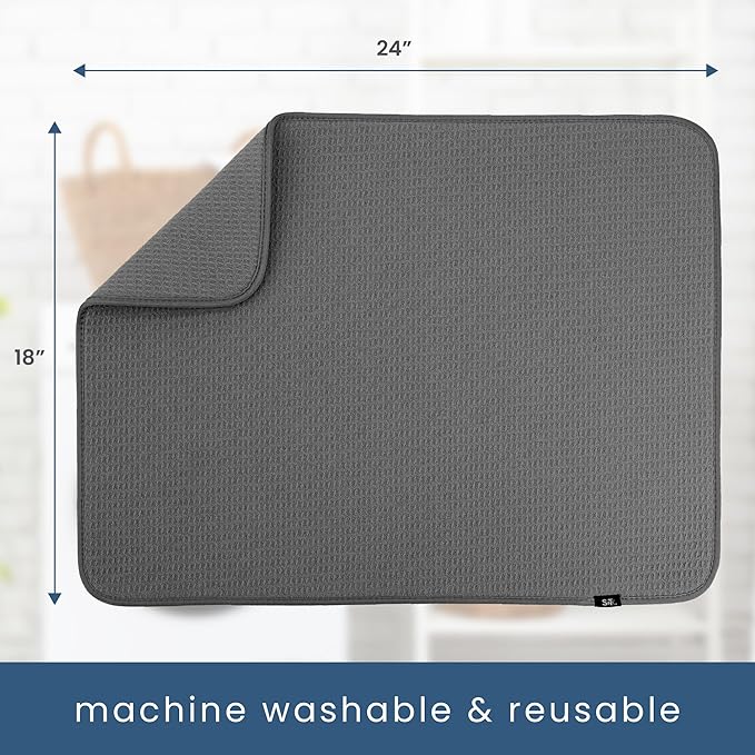S&T INC. Dish Drying Mat XL 2 Pack, 18” x 24”, Absorbent Microfiber Kitchen - Image 6