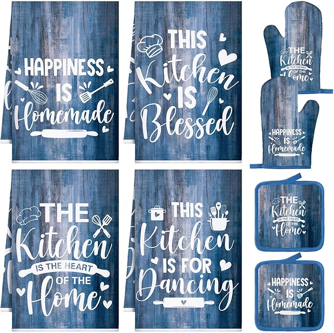 Leinuosen 8 Pcs Farmhouse Kitchen Decor Towels and Oven Mitts Sets Pot Holders by Leinuosen