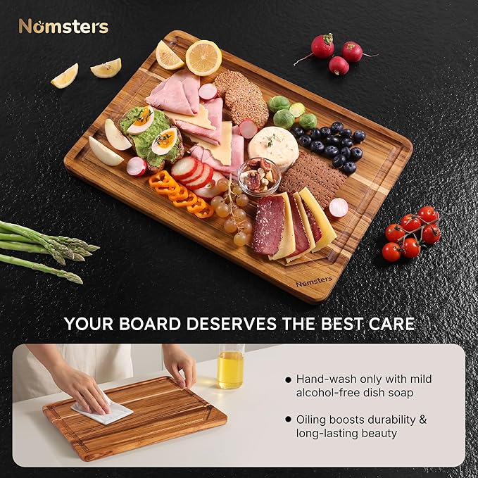 13'' Teak Wood Cutting Board for Kitchen Non Slip Over Sink Charcuterie Board - Image 8