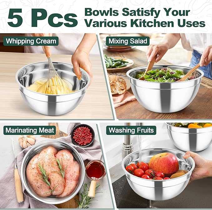TeamFar Mixing Bowls, Stainless Steel Salad Serving Bowl - Image 7