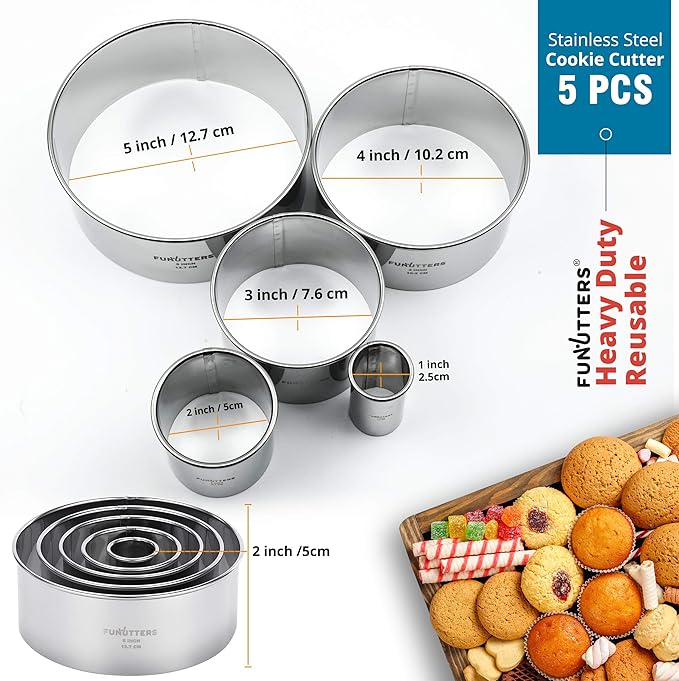 Cookie Cutter Set, Measuring 1'', Round Metal Baking Rings - Image 2
