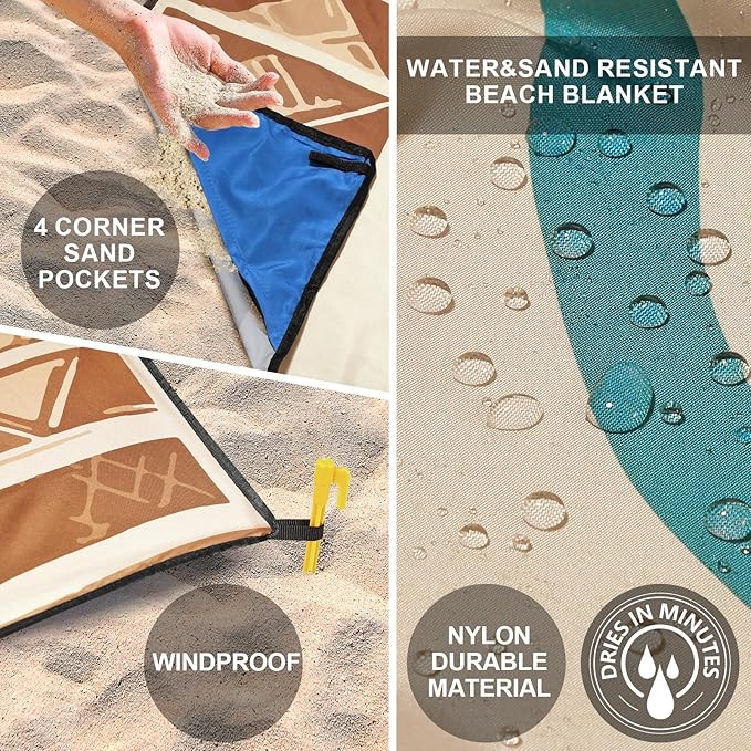 WIWIGO Beach Blanket Waterproof Sandproof Beach Mat 79" X 83"/10'x9'for 2-8 - Image 3