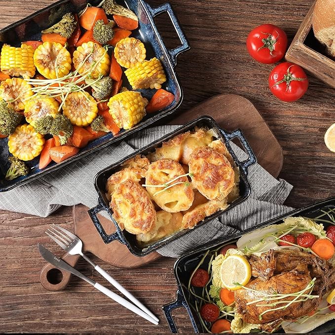 VICRAYS Ceramic Bakeware Set, Porcelain Rectangular Lasagna Pans Casserole Dish - Image 6