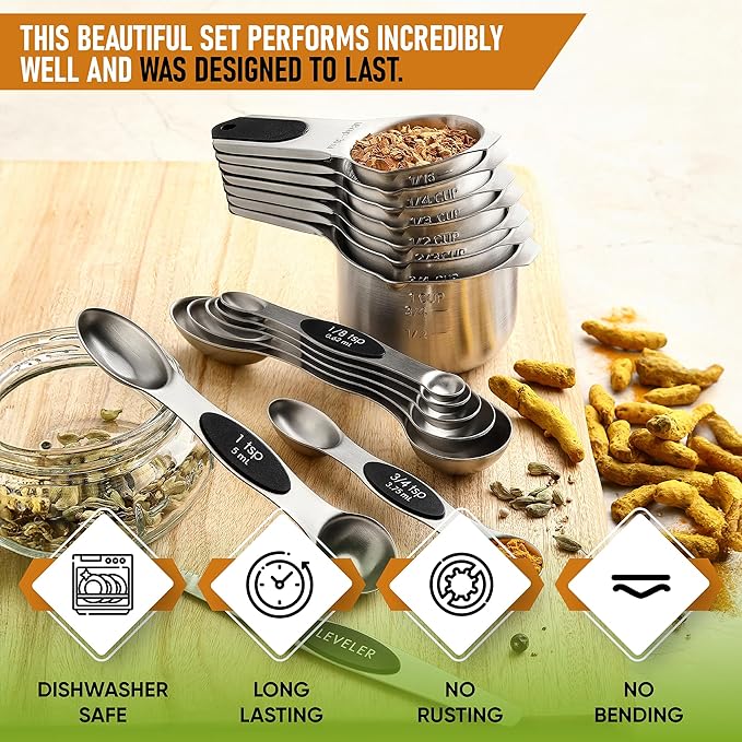 Spring Chef Magnetic Measuring Cups & Spoons Set, Strong N45 Magnets, Heavy - Image 2