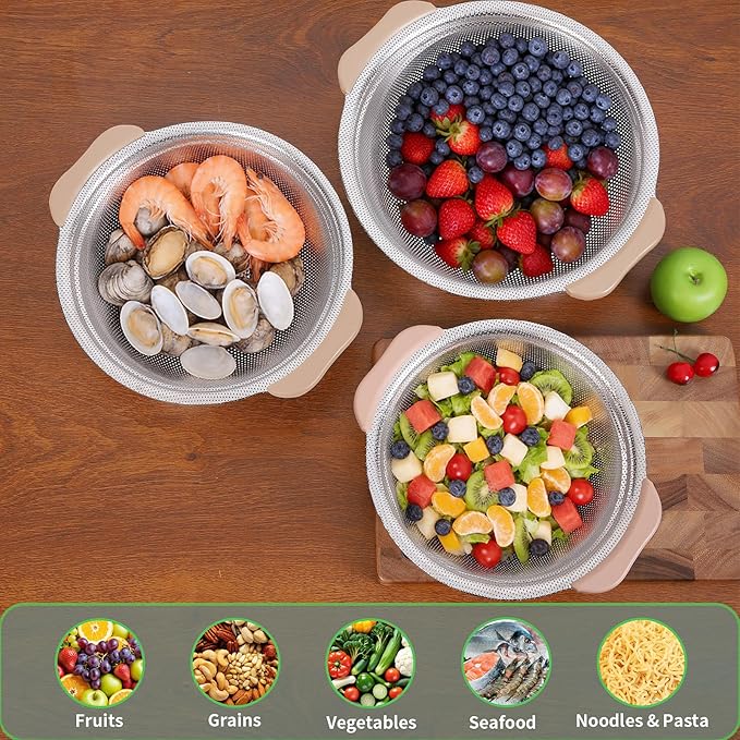 Colander Set with Plastic Handles, Stainless Steel Micro-Perforated Colanders - Image 6