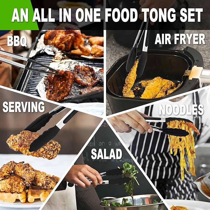 Anaeat Non-Stick Silicone Locking Tong Set of 3 - Image 7