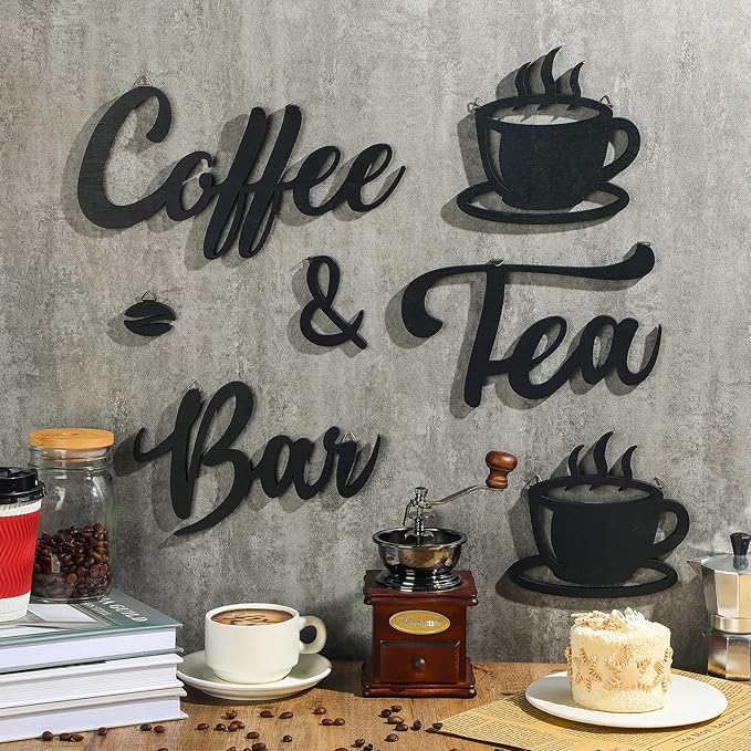 Queekay 7 Pieces Coffee Bar Sign Rustic Wall Decor Art Wooden Sign - Image 2