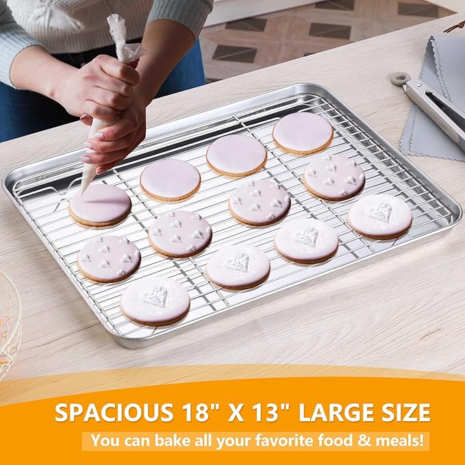 Homikit Baking Sheet with Rack Set, 18x13 Inches Stainless Steel Half Cookie - Image 5