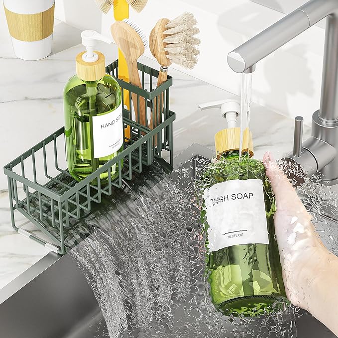 Cisily Sage Green Kitchen Dish Soap Dispenser, 16 fl Oz Dual Kitchen Soap - Image 4