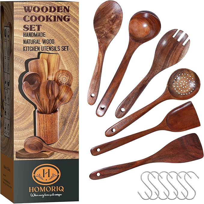 6-Piece Teak Wooden Cooking Utensils Set – Heat-Resistant Spoons & Spatulas | - Image 6
