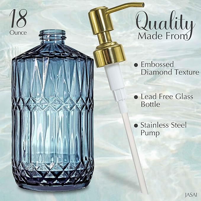 JASAI 18Oz Blue Glass Soap Dispenser - Image 2