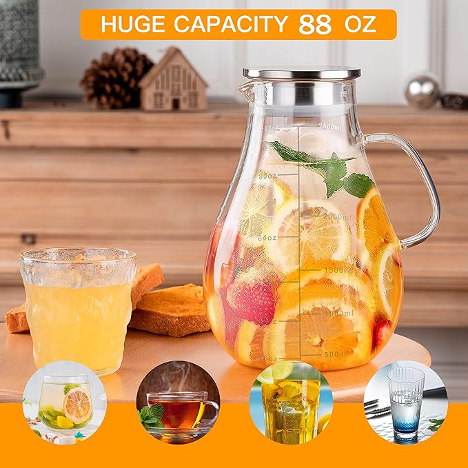 Glass Pitcher with Lid, 88 Ounces -2500ml with Precise Scale Line, Hot/Cold - Image 6
