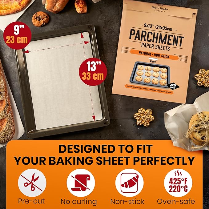 220 Pcs 9x13 Inch Parchment Paper Sheets by Baker's Signature | Parchment - Image 3