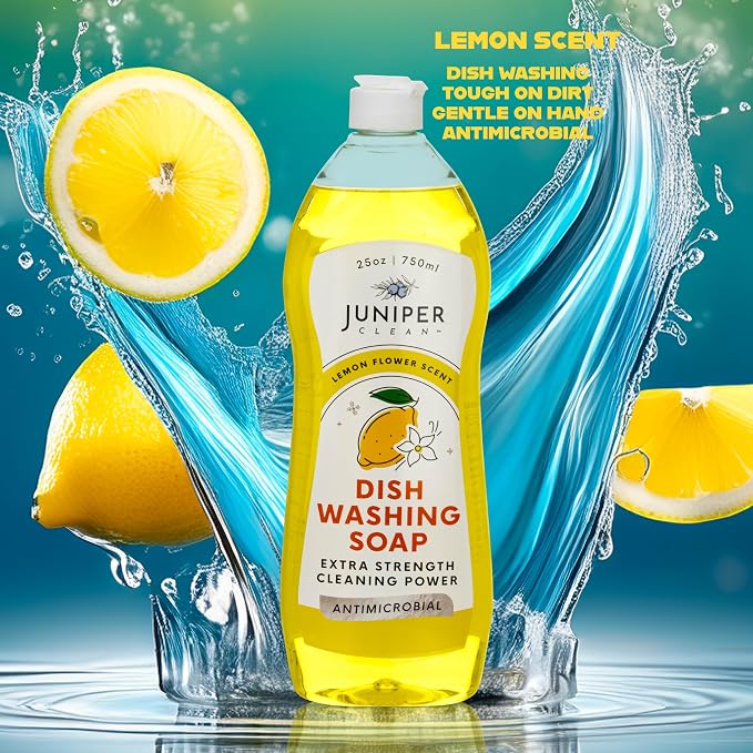 Juniper CLEAN, Dish Soap, Lemon Scent, Liquid Dish Washing Soap Squeeze Bottle 25 Fl Oz (Pack of 1)
