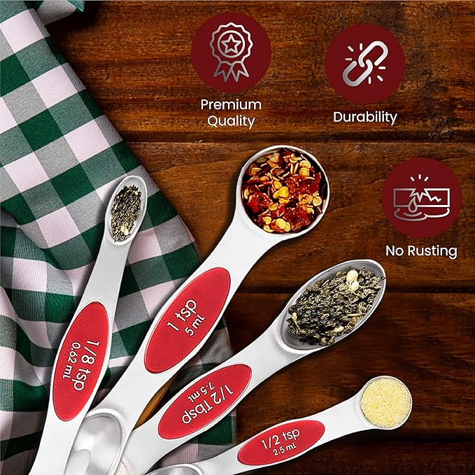Magnetic Measuring Spoons Set of 9 Stainless Steel Dual-Sided Stackable - Image 3
