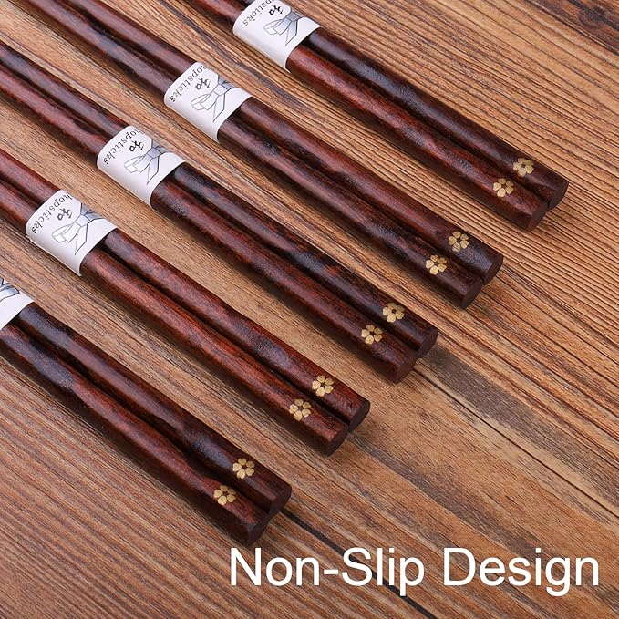 GLAMFIELDS Reusable Chopsticks Japanese Natural Wooden Classic Style 5 Pairs - Image 4