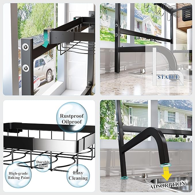 SAYZH Over The Sink Dish Drying Rack, Adjustable 2 Tier Metal Steel Dish Drying - Image 9