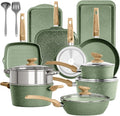 17 Piece Pots and Pans Set Non Stick, Nonstick Induction Granite Kitchen by DishDelight