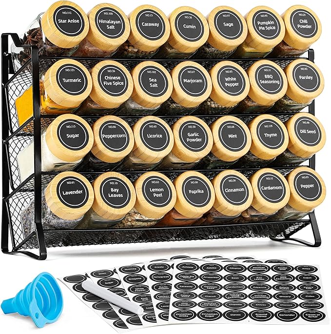 AOZITA Spice Rack Organizer for Cabinet, 28 Empty Spice Jars by AOZITA