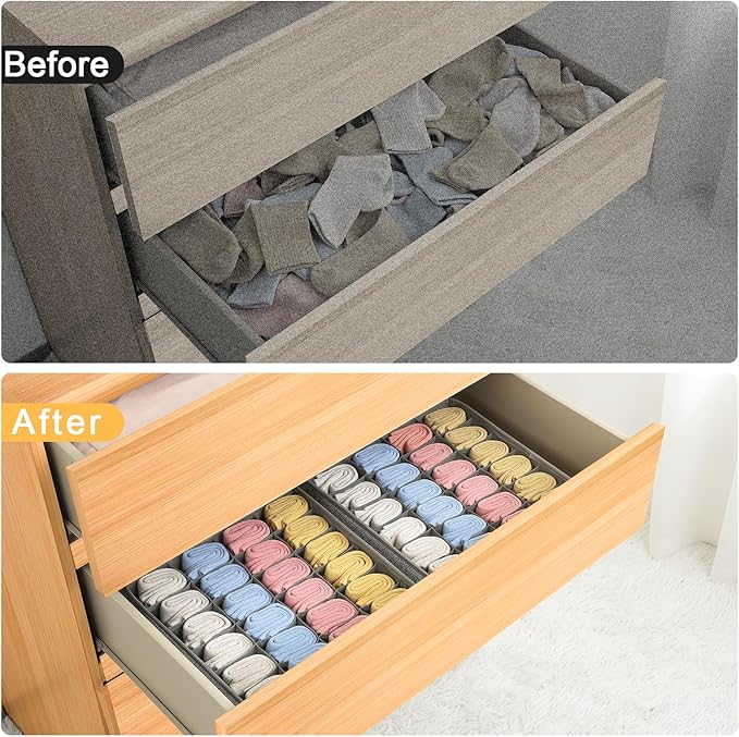 Joyoldelf Sock Drawer Organizer Divider Underwear Organizer 24-cell Fabric - Image 5