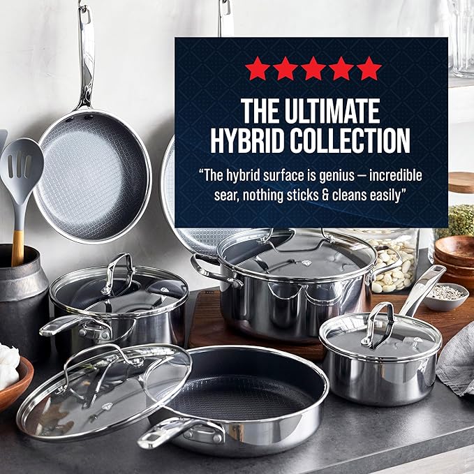 Blue Diamond Hybrid Nonstick Stainless Steel 16 Piece Cookware Set, Tri-Ply - Image 7