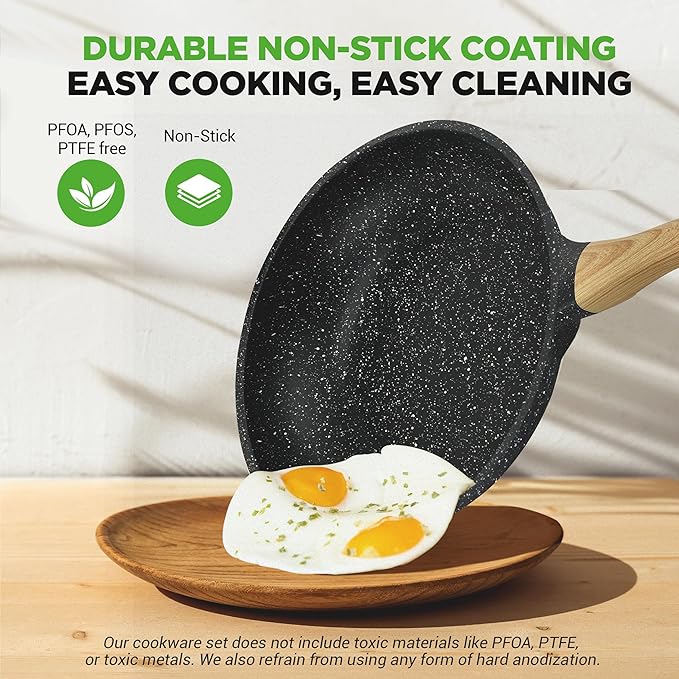 NutriChef 22-Piece Black Marble Non-Stick Cookware and Bakeware Set - Image 3