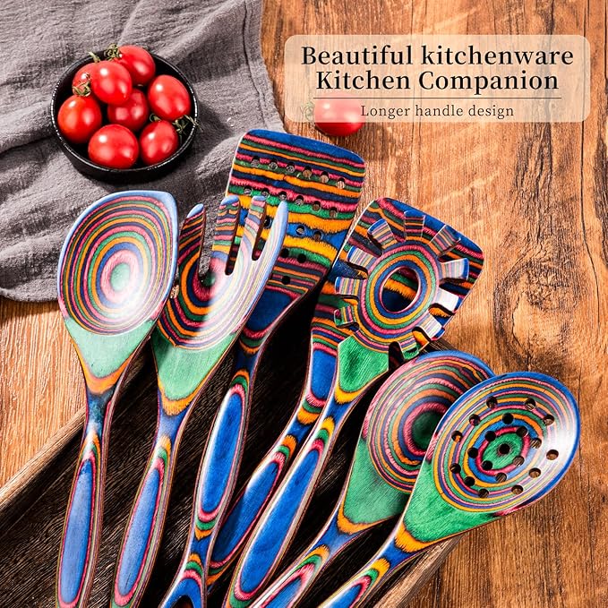 Gudamaye Pakkawood 7-Piece Wooden Cooking Utensils, Wooden Spoons - Image 5