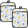 Blue and Yellow Floral Oven Mitts Set, Pot Holders by HUGANE