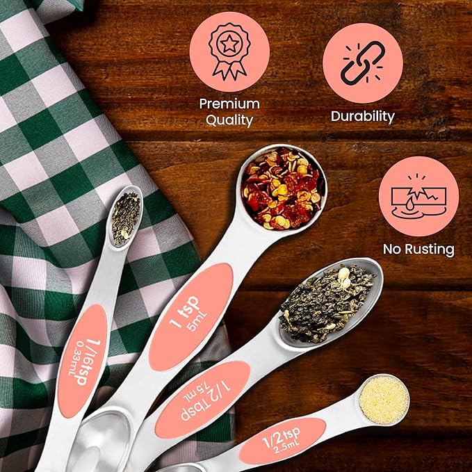 Magnetic Measuring Spoons Set of 9 Stainless Steel Dual-Sided Stackable - Image 3