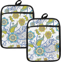 Boho Floral Oven Mitts Set, Vintage Luxury Blue and Gold Flower Floral Heat by HUGANE