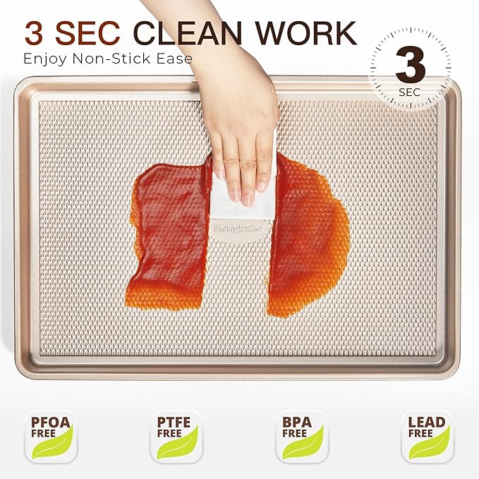 HONGBAKE 3 Pack Gold Nonstick Baking Sheet Pan Set - Image 7