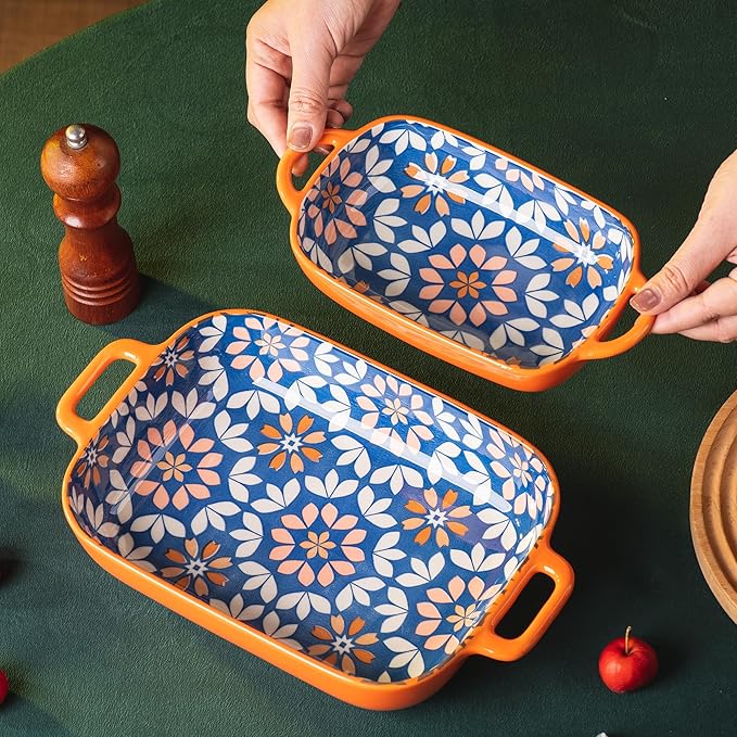 ONCCI Ceramic Baking Dish Set, 2-Piece Hand-painted Porcelain Rectangular - Image 4