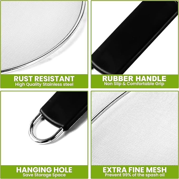 13" Grease Splatter Screen for Cooking | Stainless Steel Oil Splatter Guard and - Image 6