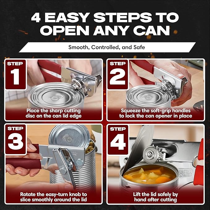 Chef-Master Commercial Can Opener, Easy Turn Anti-slip Grip Knobs, Sharp - Image 6