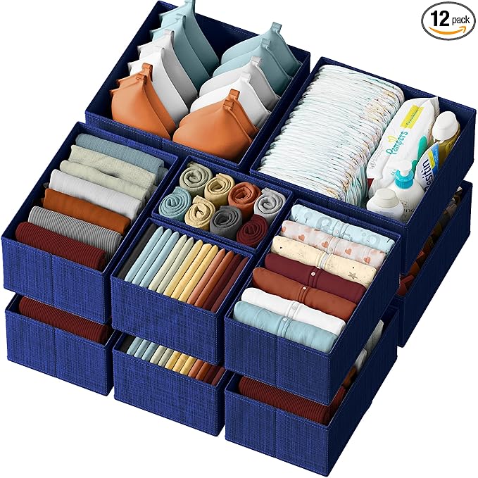 Drawer Organizer Clothes Set of 12 Navy by Neaterize