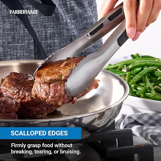 Farberware Stainless Steel Kitchen Tongs 9 Inch Locking Heat Resistant - Image 3