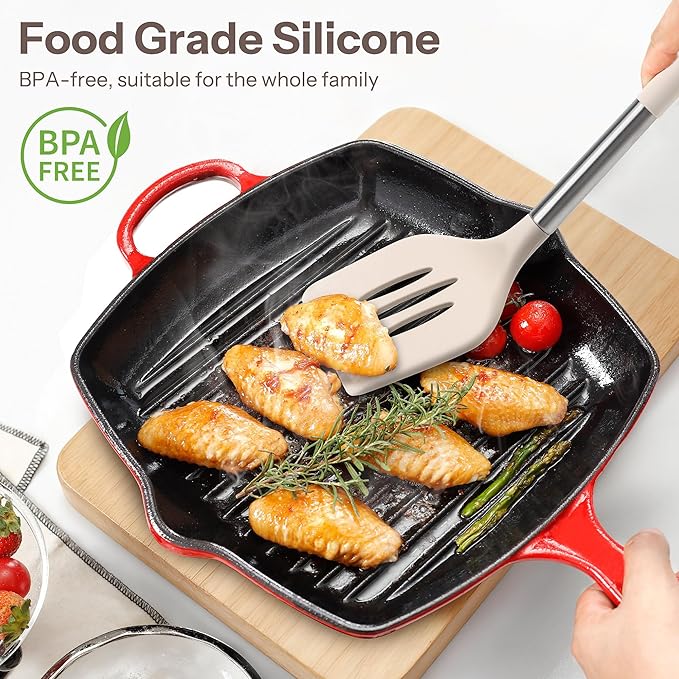 NCUE Silicone Cooking Utensils Set, Food Grade Silicone and Stainless Steel - Image 3