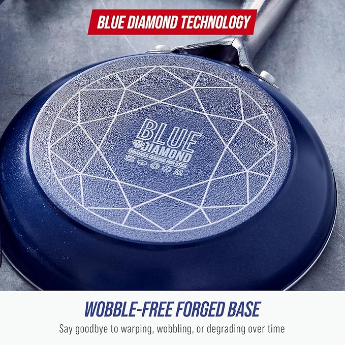 Blue Diamond 9.5” and 11" Frying Pan Skillet Set, Diamond Infused PFAS & - Image 8