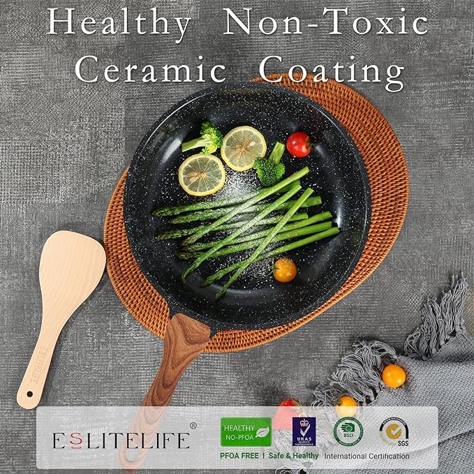 ESLITE LIFE Nonstick Ceramic Frying Pan Skillet, Non-Toxic Egg Omelette Kitchen - Image 3