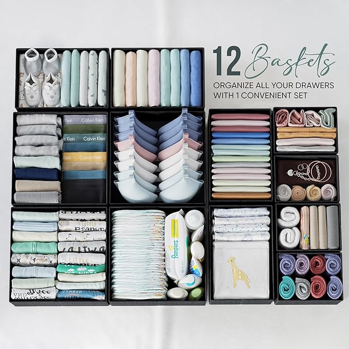Drawer Organizer Clothes Set of 12 Black - Image 4